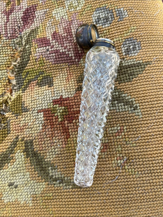 Other - Antique Cut Glass Perfume Bottle With Brass Collar - Clear